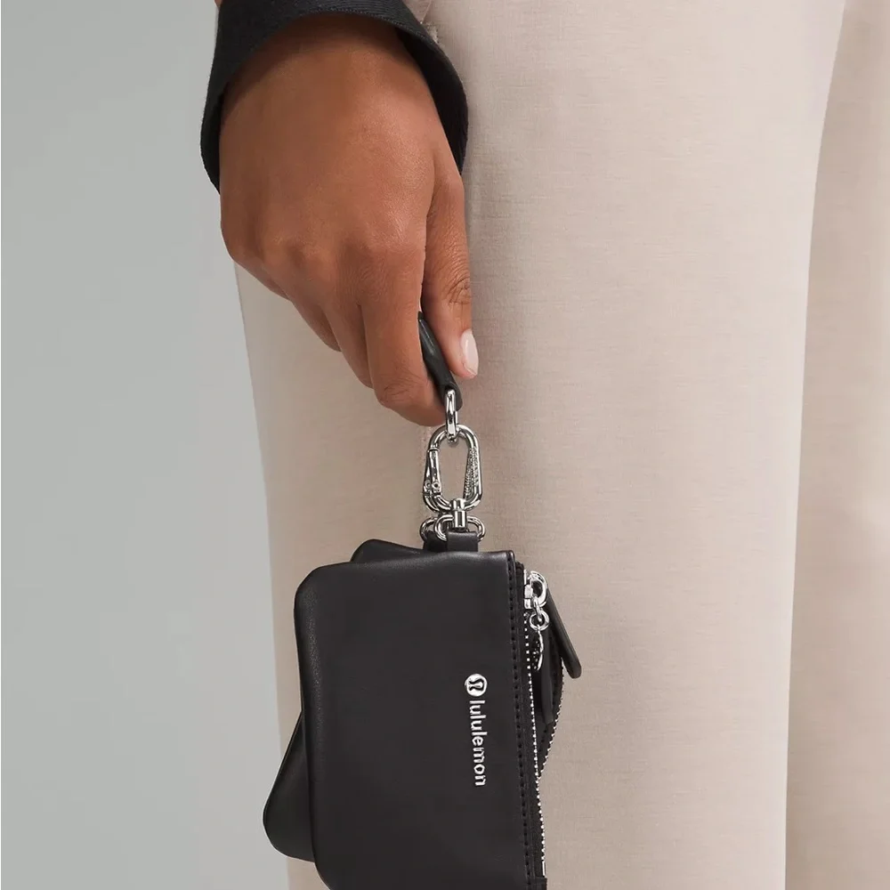 Lululemon Dual Pouch Wristlet Leather Alternative- Black/Silver
